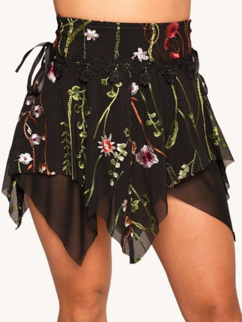 NWOT IHeartRaves Lace Flowerfields Floral Ruffle Stetch Festival Skirt Size XL